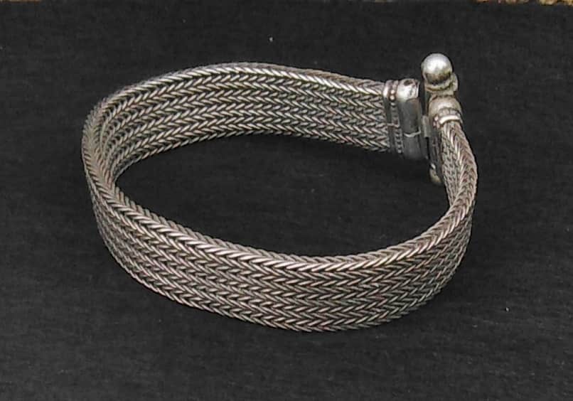 Vintage Rajasthani Silver Multi-Strand Snake Chain Bracelet | Signed "RA" | 51g, 21cm